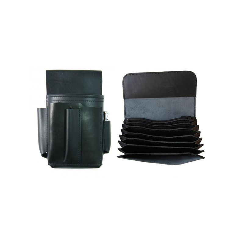 Leather kit :: full genuine beef leather billfold (black) + pouch – a cigarette lighter and a bottle opener