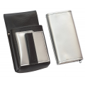 Koženkový set - peňaženka (strieborná, 2 zipsy) a vrecko s farebným prvkom