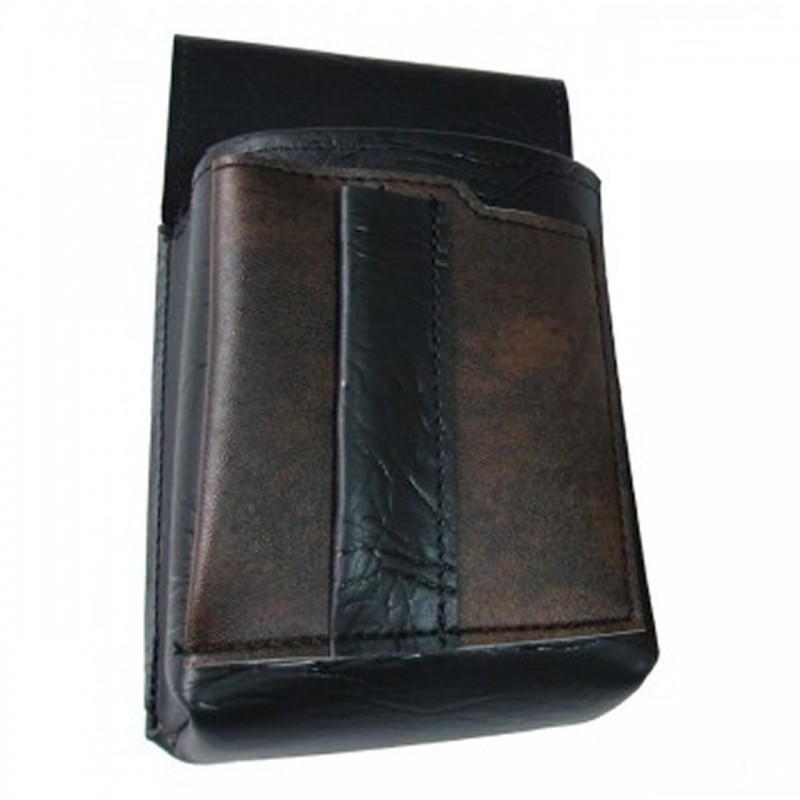 Waiter’s holster, pouch with a colour element - artificial leather, black-brown