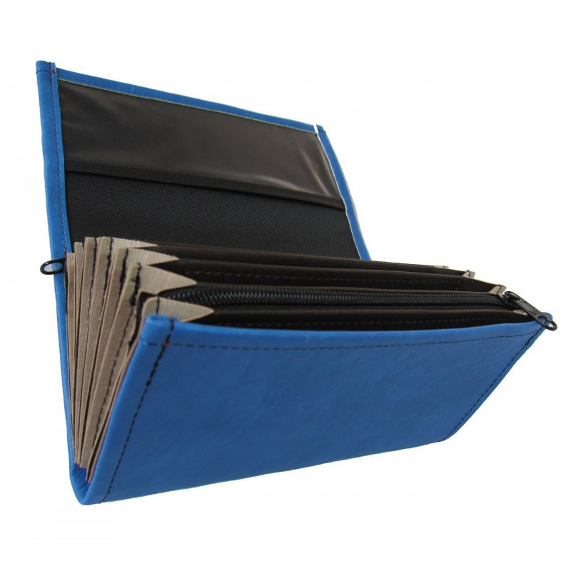 Čašnícka peňaženka - 2 zipsy, koženka, modrá