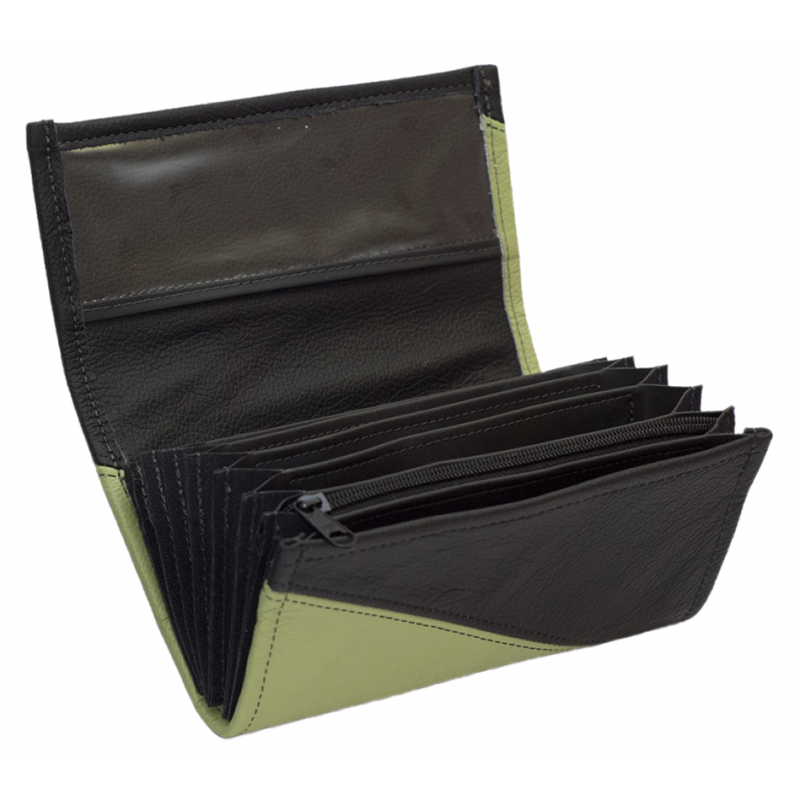 Kožená peňaženka - olivovo zelená/čierna