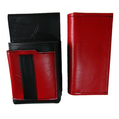 Koženkový set - peňaženka (červená, 2 zipsy) a vrecko s farebným prvkom