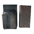 Koženkový set - peňaženka (čierno-hnedá, 2 zipsy) a vrecko s farebným prvkom