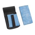 Artificial leather set - moneybag (grooved, blue, 2 zippers) and pouch with a colour element