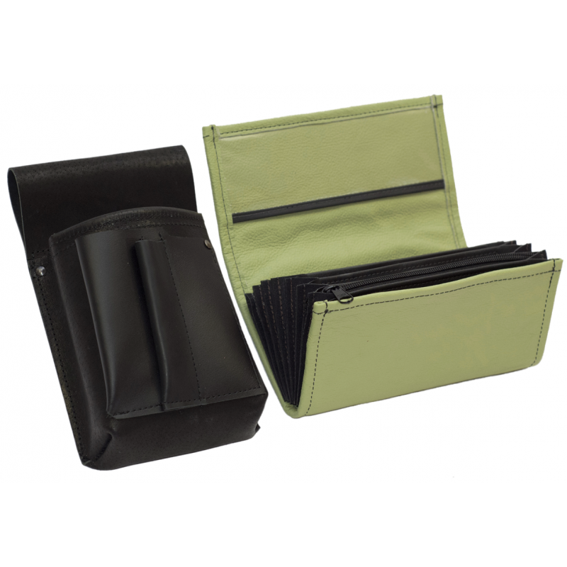 Leather set :: pocketbook (olive green) + holster 