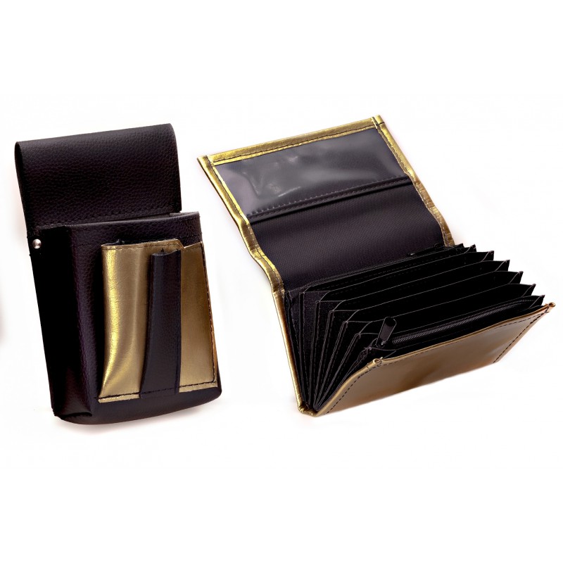 Koženkový set - kasírka (zlatá, 2 zipy) a kapsa s barevným prvkem